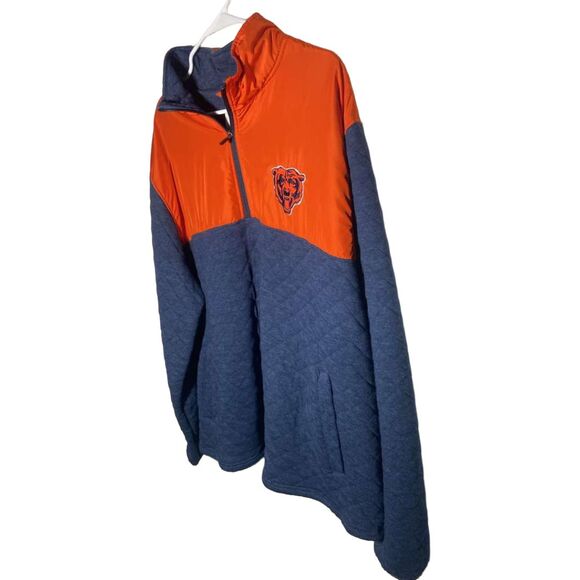NFL Chicago Bears Pullover Jacket XXL Navy Orange 1/4 Zip Quilted Preowned - Picture 5 of 5